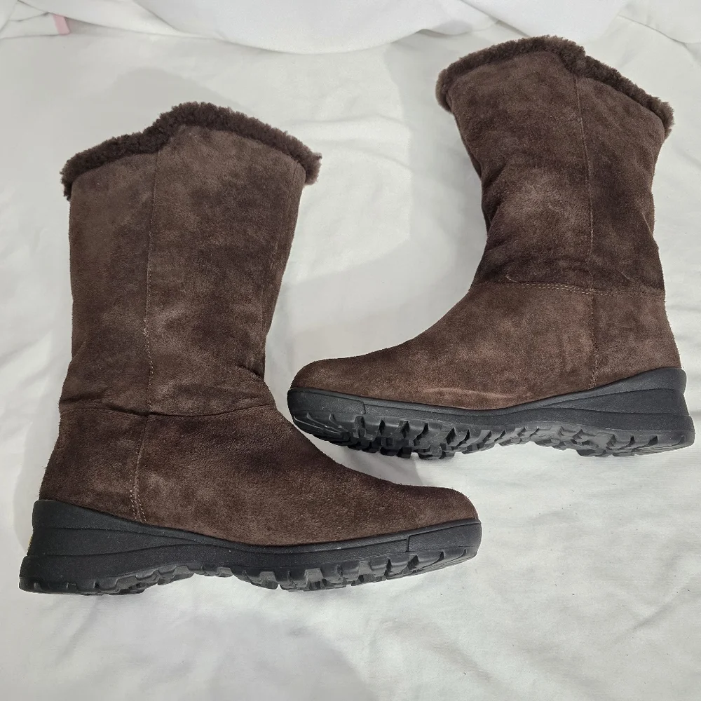 Lauren Ralph Lauren Tadina Brown Suede Nubuck Lamb Fur Shearling Boots s…